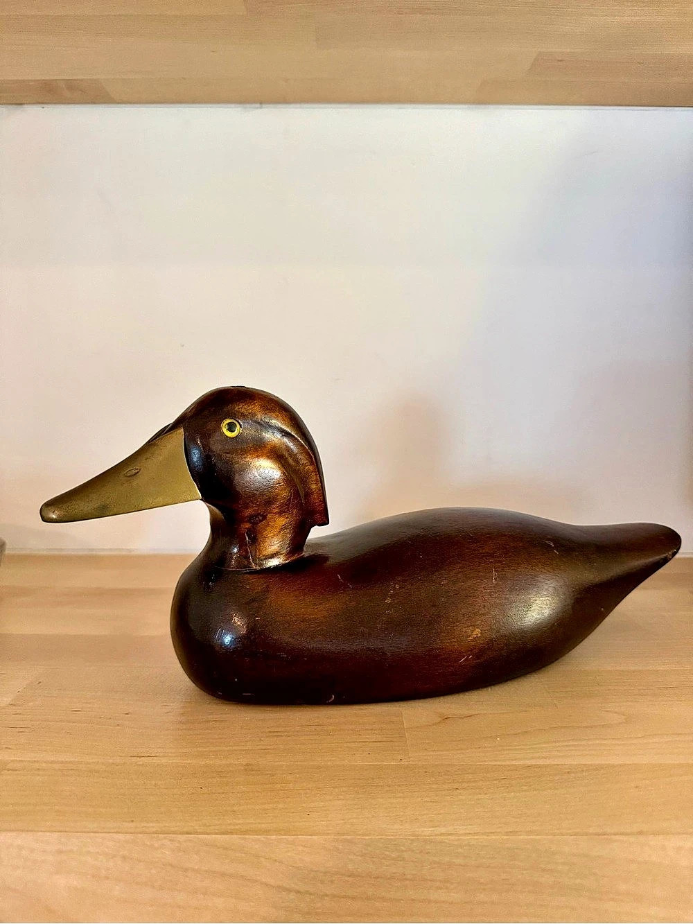Vintage wooden Duck Decoy with brass bill